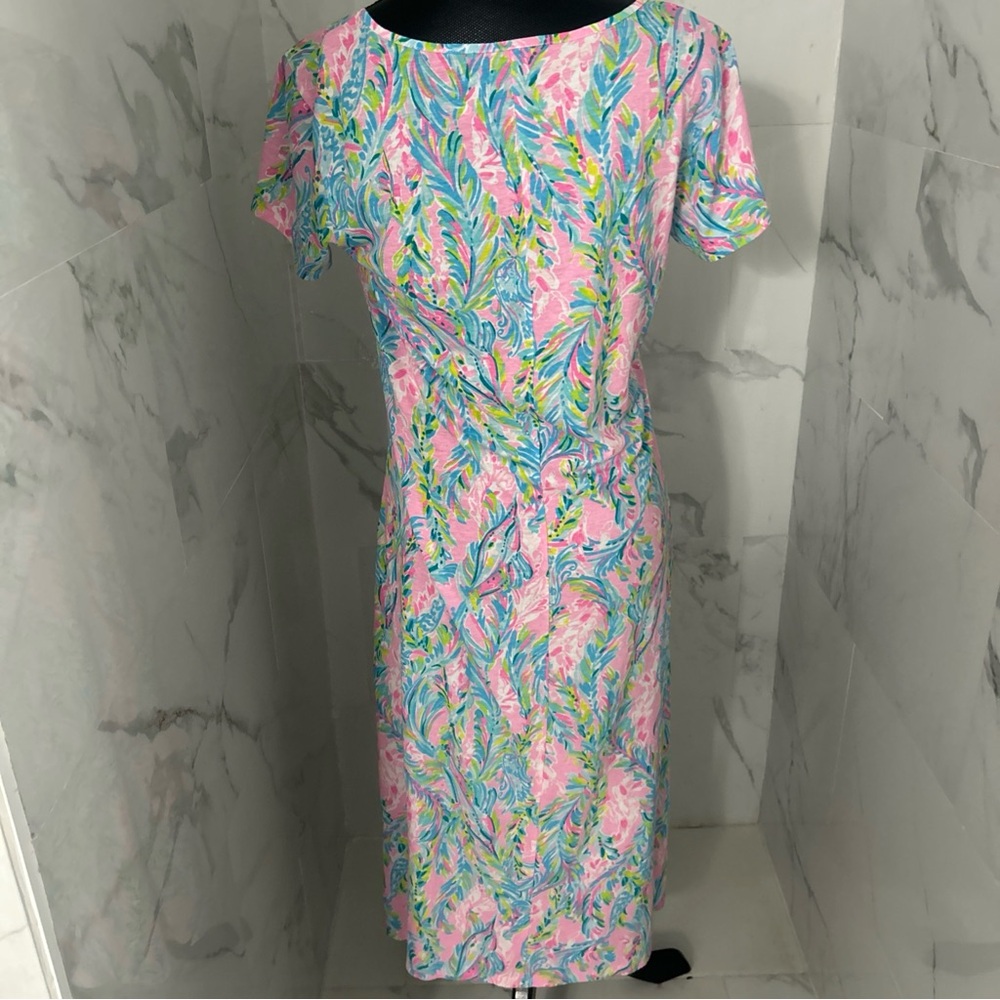 Lilly Pulitzer Pastel Pink & Blue Tropical Print Maxi Dress Sz large - Picture 8 of 11
